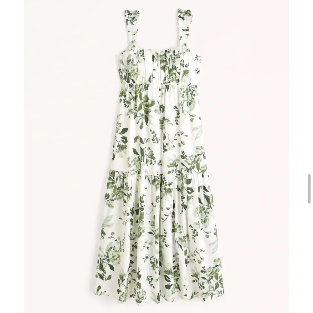 Abercrombie & Fitch Bow Back Poplin Maxi Dress Floral Green and White Size XXS